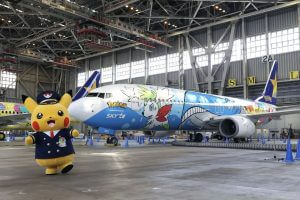 Penampakan pesawat Boeing 737-86N (JA73NG) milik Skymark Airlines dengan spesial...