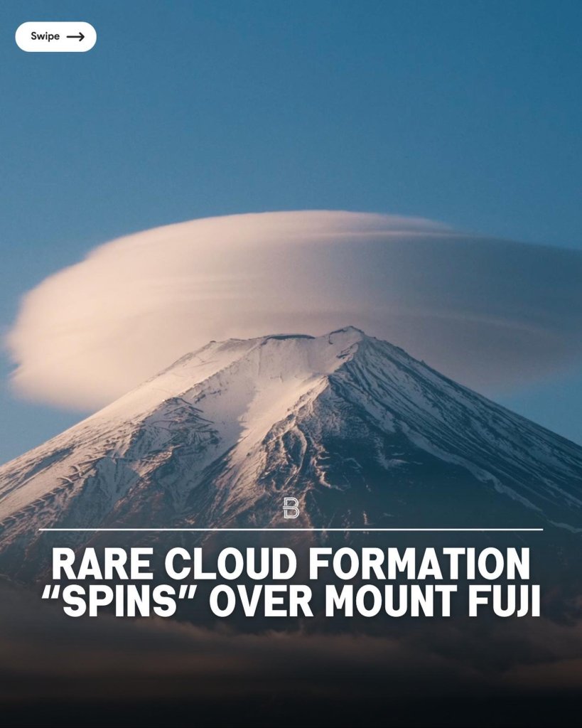 captures the ethereal beauty of a rare lenticular cloud gracing the iconic peak ...