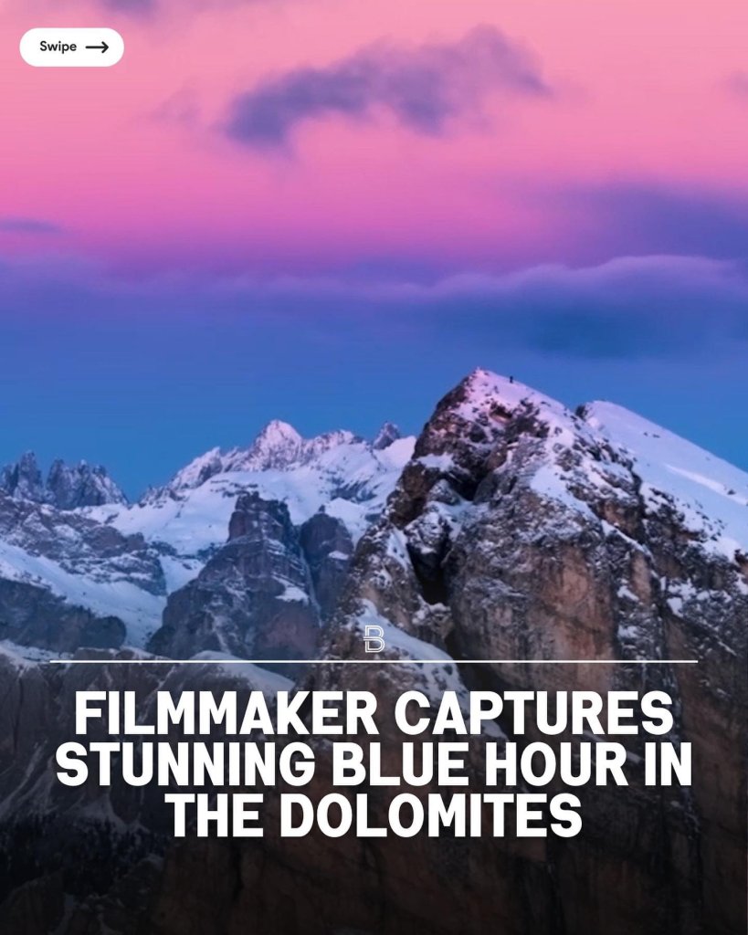 takes us on a breathtaking adventure above the snowcapped peaks of the Dolomites...